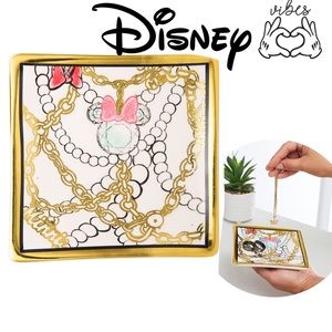 DISNEY Ceramic Gold Metallic Chain Pearls Minnie Mouse Jewelry Trinket Tray Dish